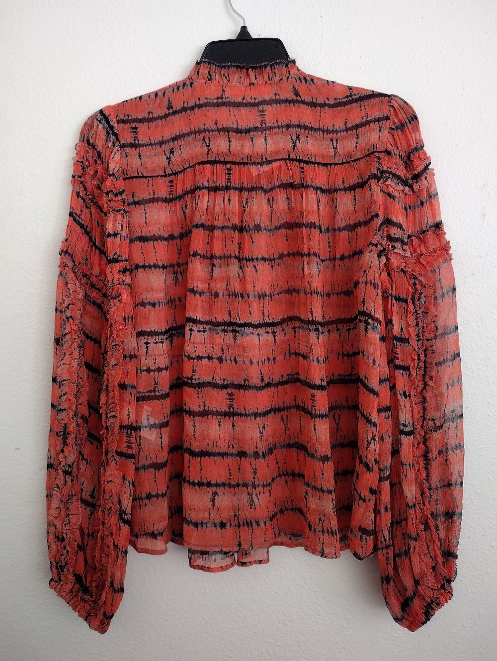 Ulla Johnson Mari Silk Blouse In Chili Tie Dye Orange Red Black Size 2 - Picture 13 of 16